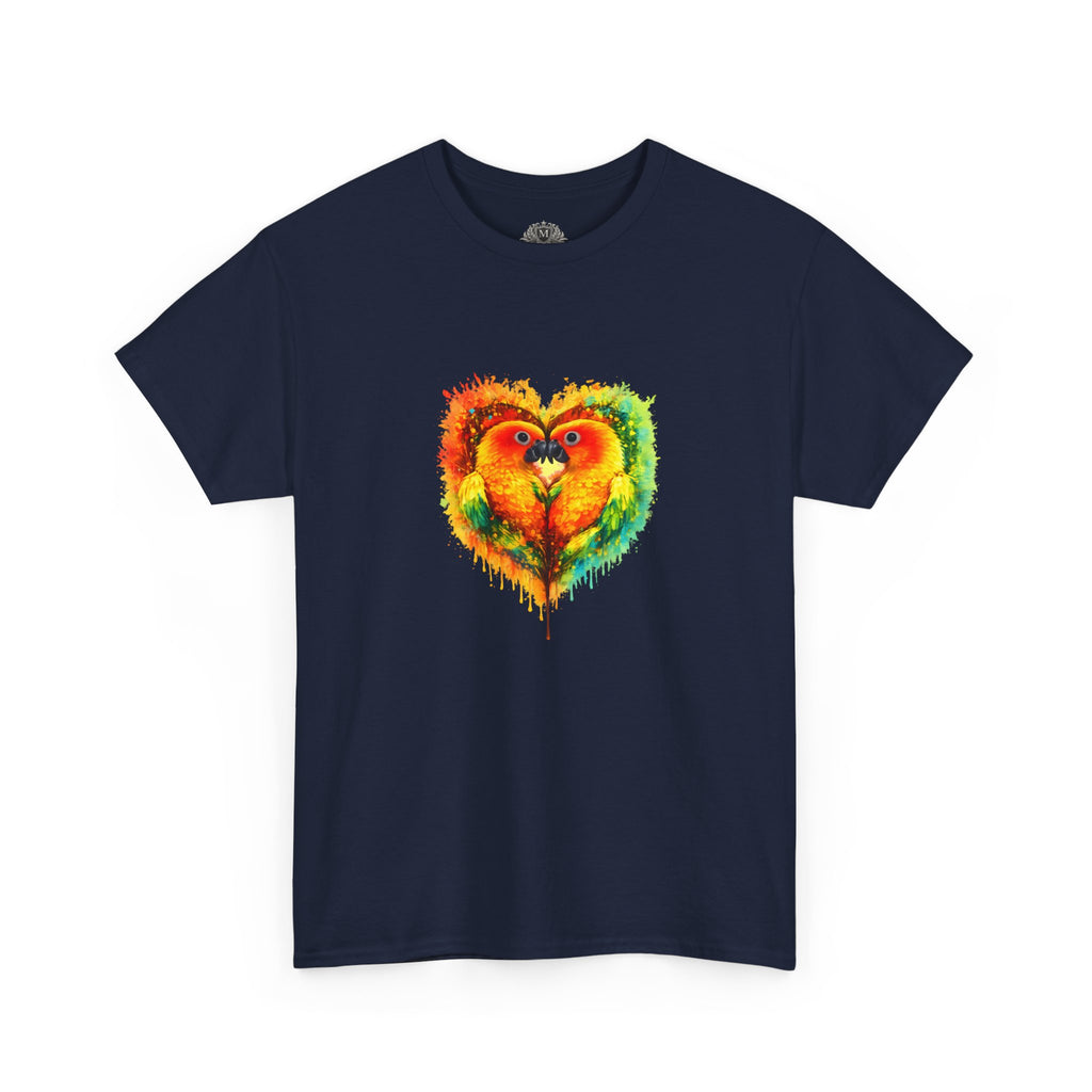 Sun Parakeet Heart Tee — Guyana Wildlife Tribute & Conservation Awareness