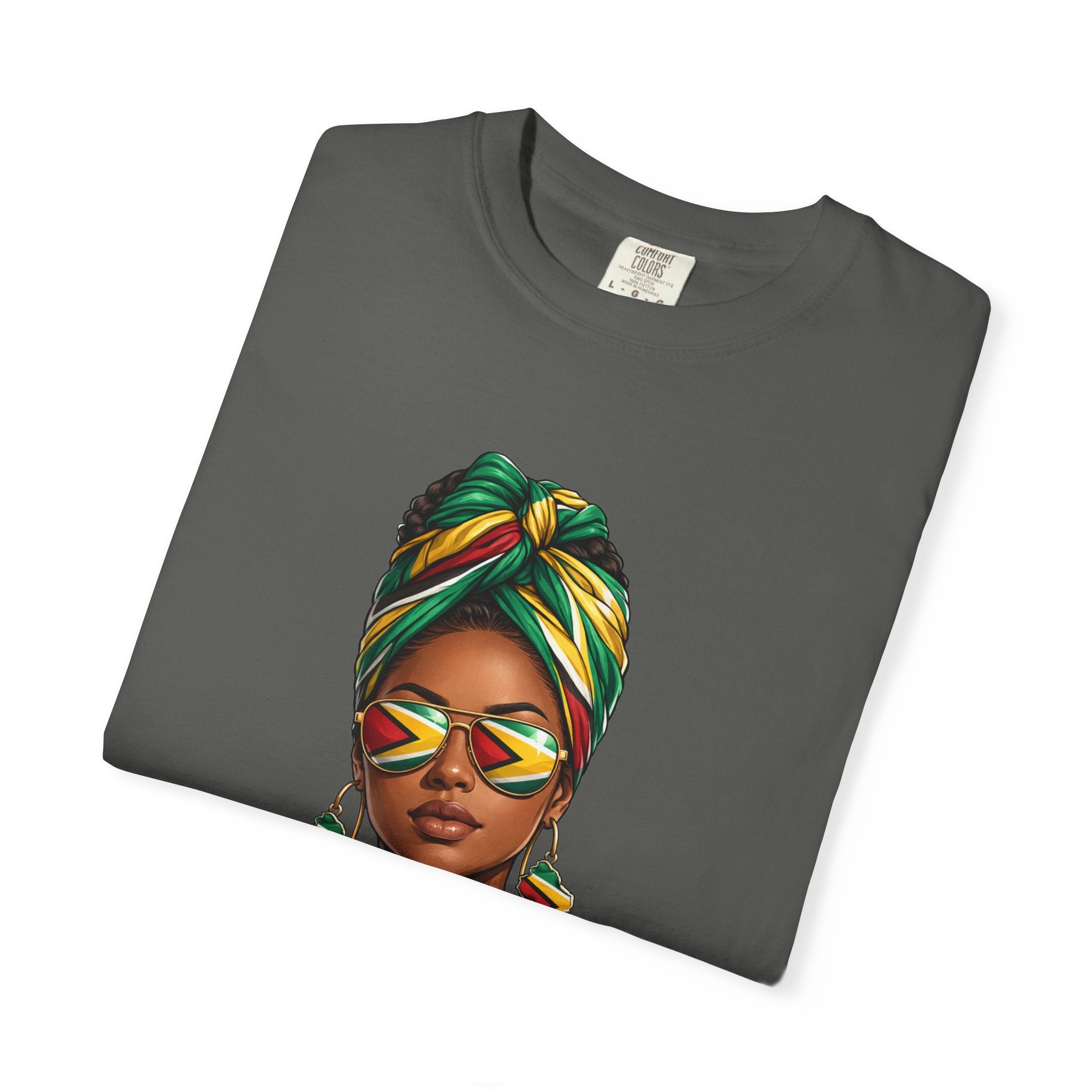 Afro Guyanese Woman Portrait with Headwrap & Sunglasses — Unisex Tee