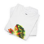Guyana Hibiscus Tee — Woman Smelling Flower