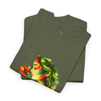 Guyana Hibiscus Tee — Woman Smelling Flower