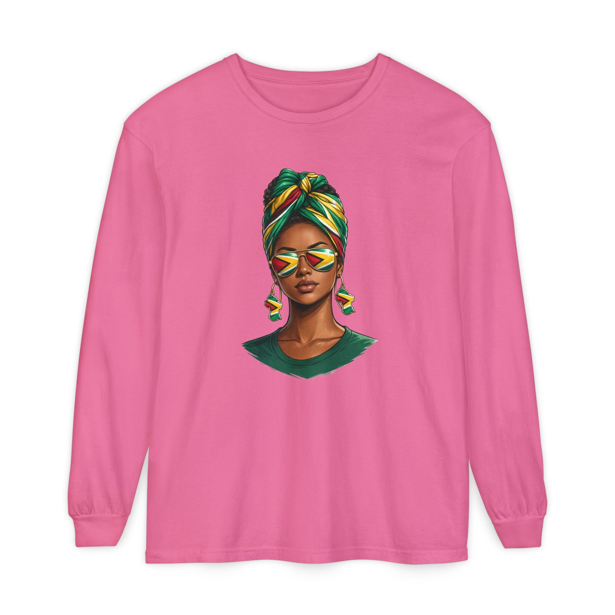 Afro Guyanese Woman Portrait — "Her Presence Does the Talking" Long Sleeve Tee