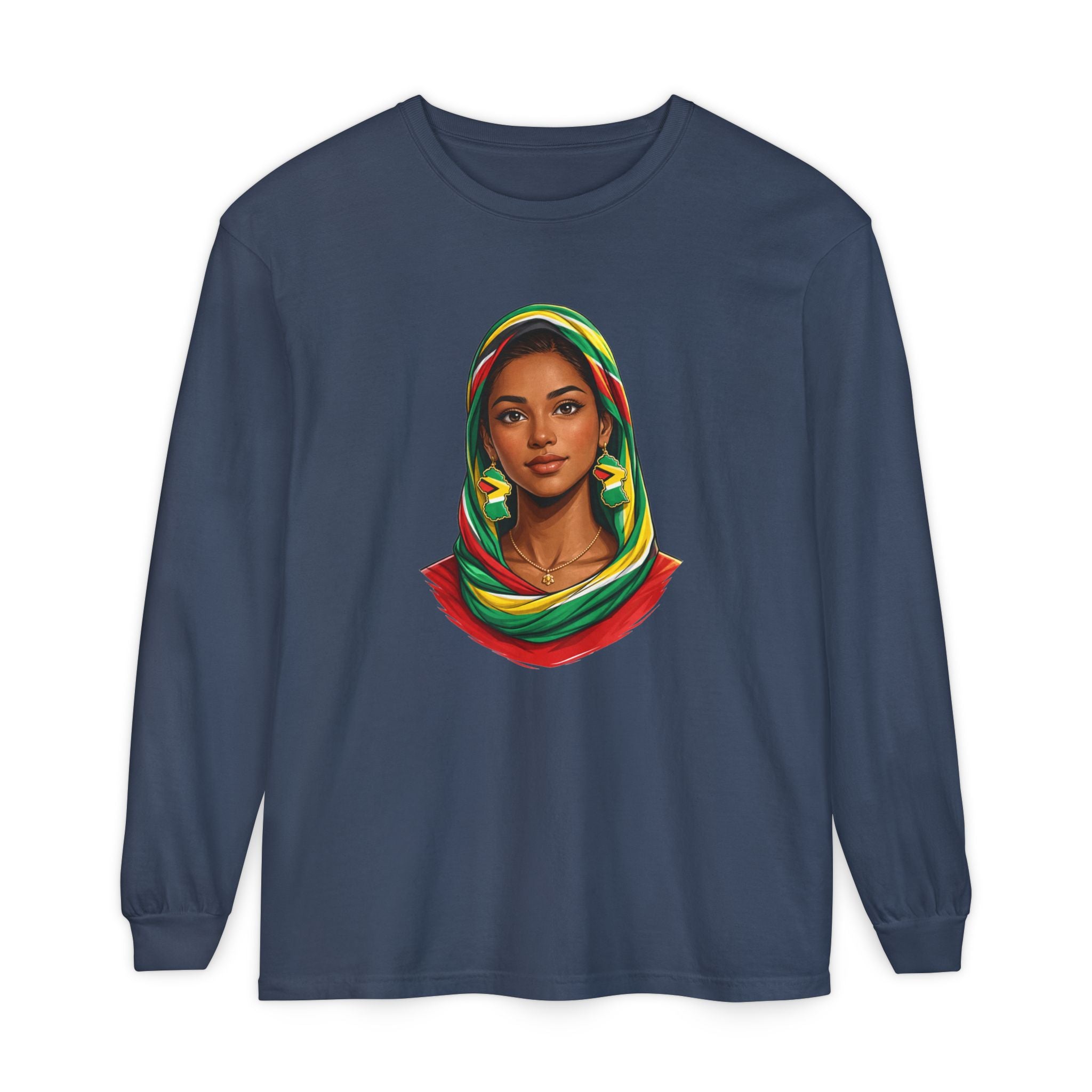 Indo Guyanese Woman Portrait — "Her Grace and Presence Does the Talking" Long Sleeve Tee