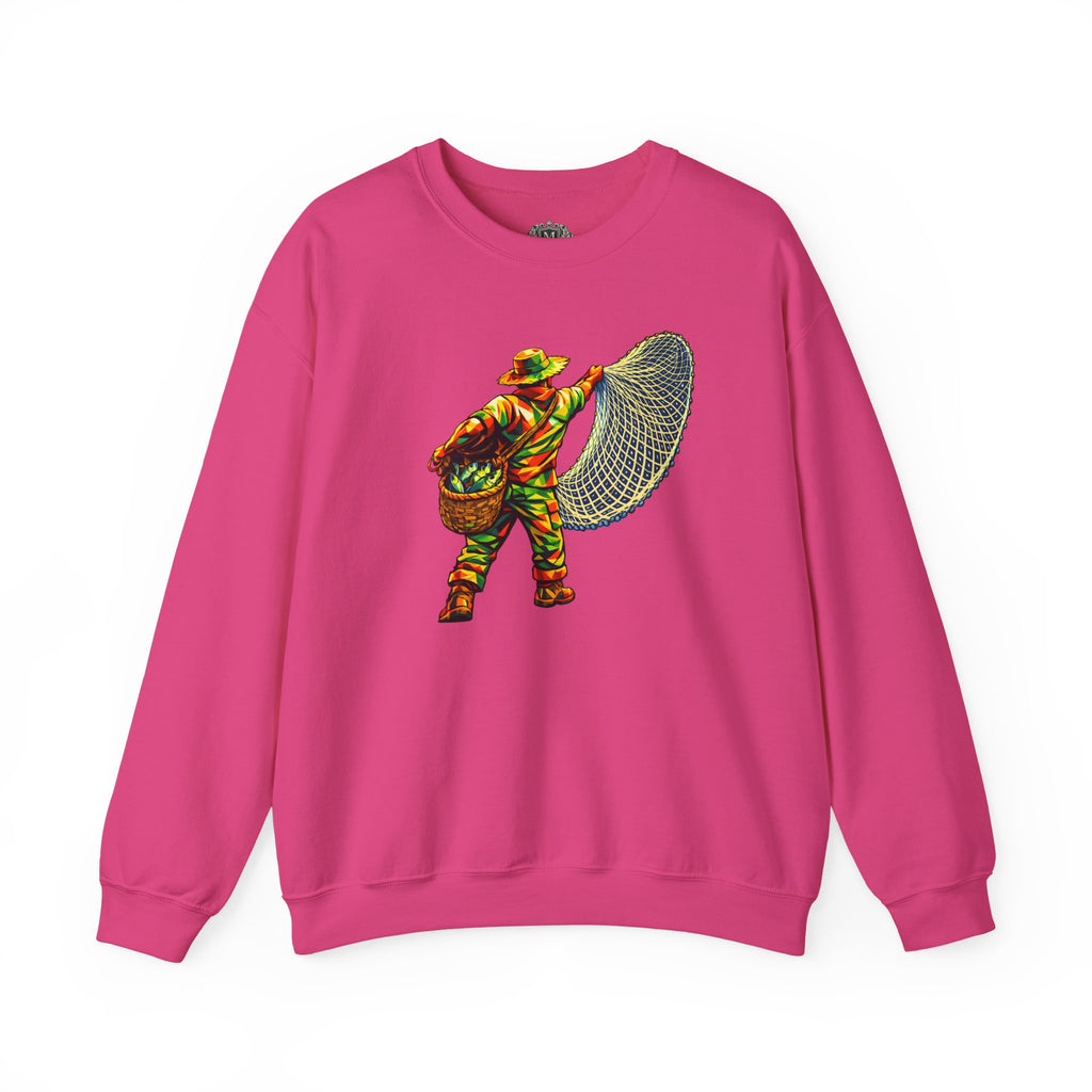 Fisherman with Casting Net Crewneck Sweatshirt — Honoring Our Fishers