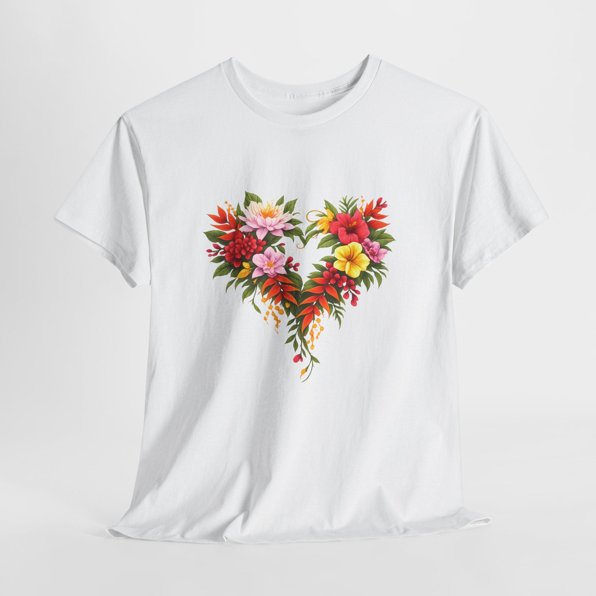 Floral Heart T‑Shirt — Tropical Flower Heart Graphic Tee