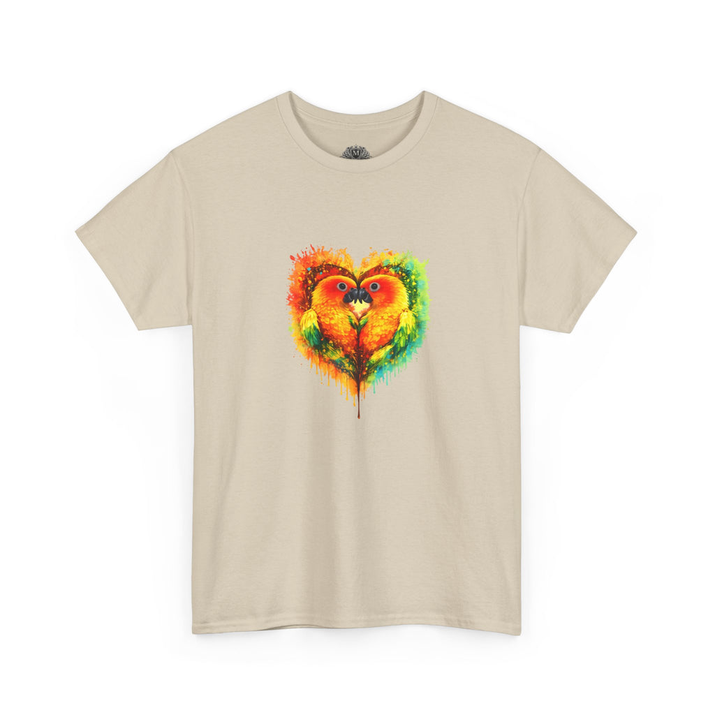 Sun Parakeet Heart Tee — Guyana Wildlife Tribute & Conservation Awareness