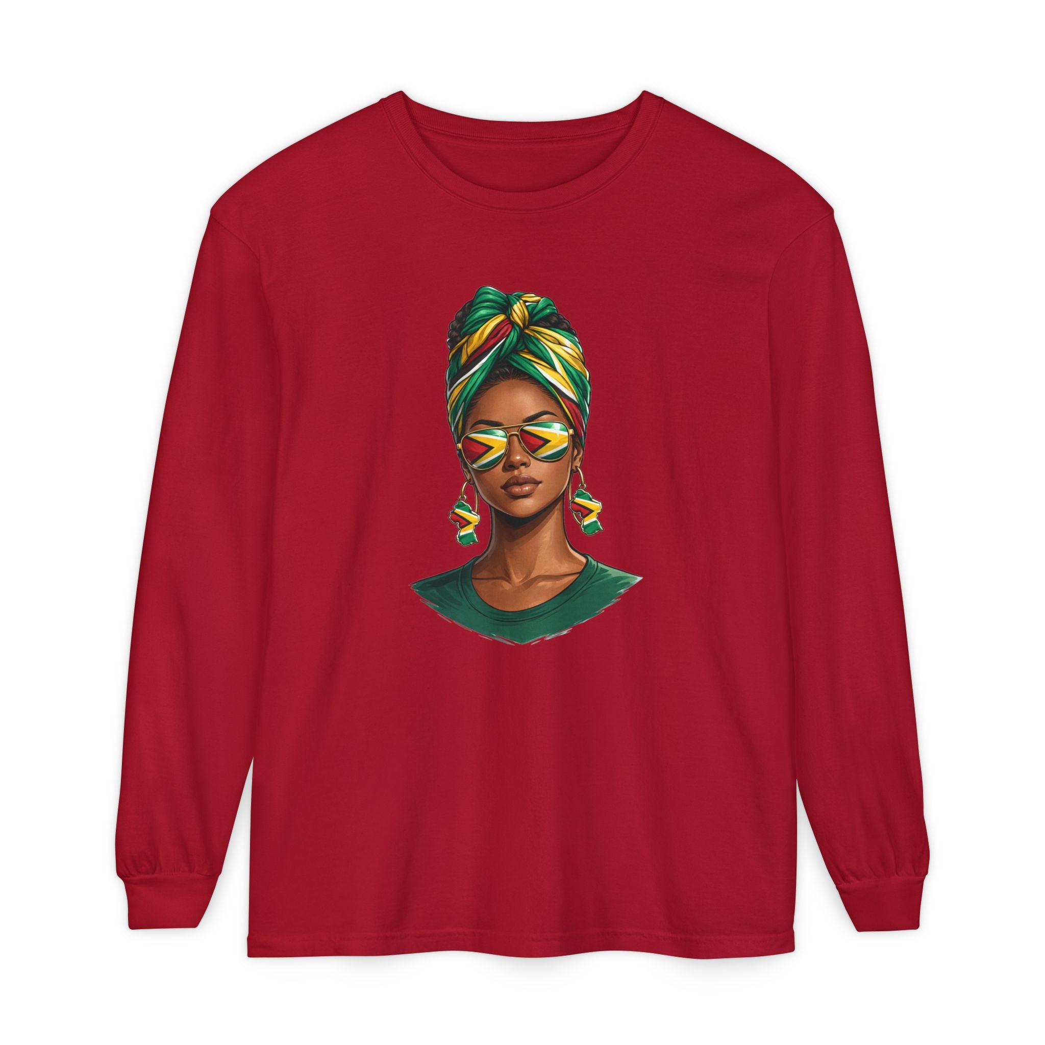 Afro Guyanese Woman Portrait — "Her Presence Does the Talking" Long Sleeve Tee