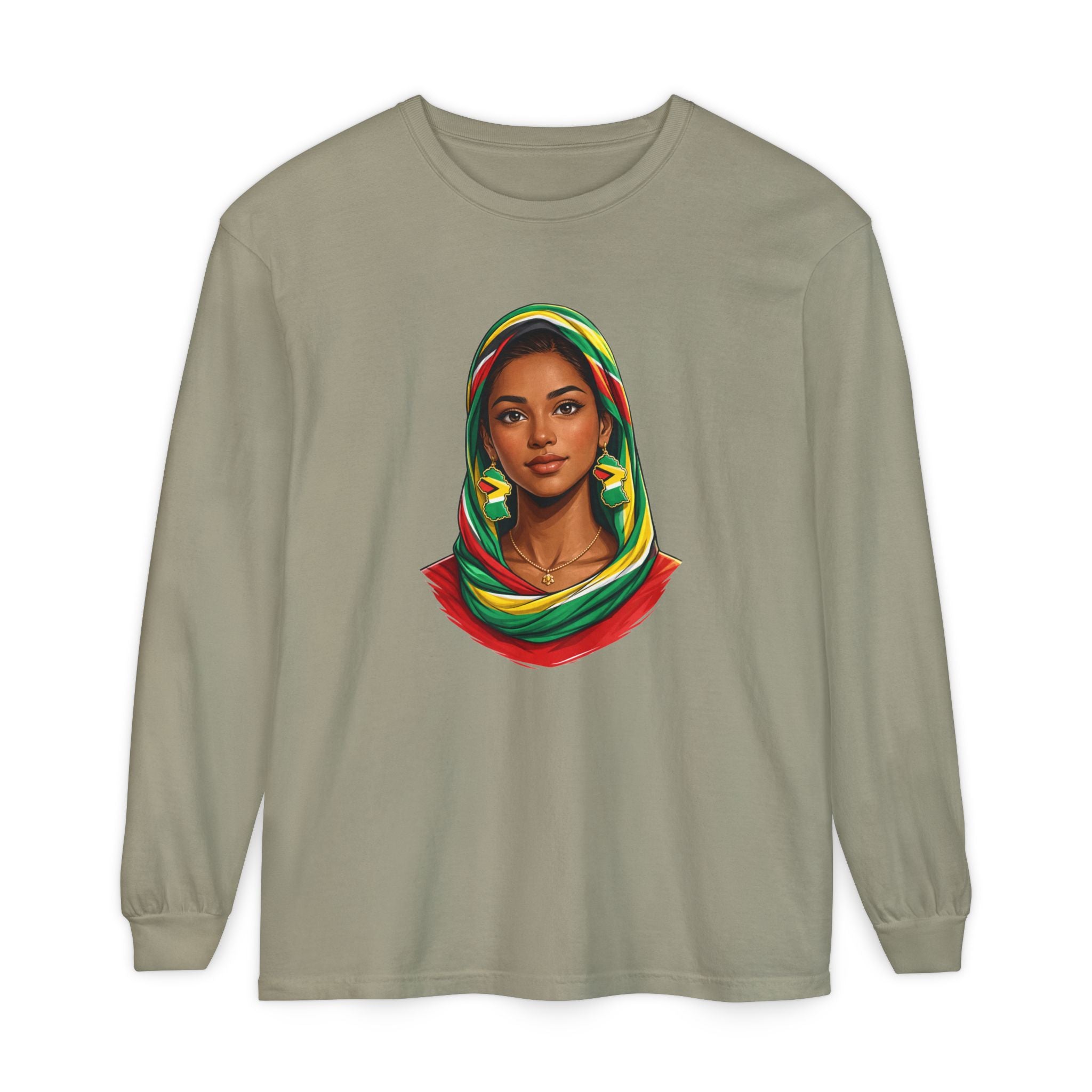 Indo Guyanese Woman Portrait — "Her Grace and Presence Does the Talking" Long Sleeve Tee