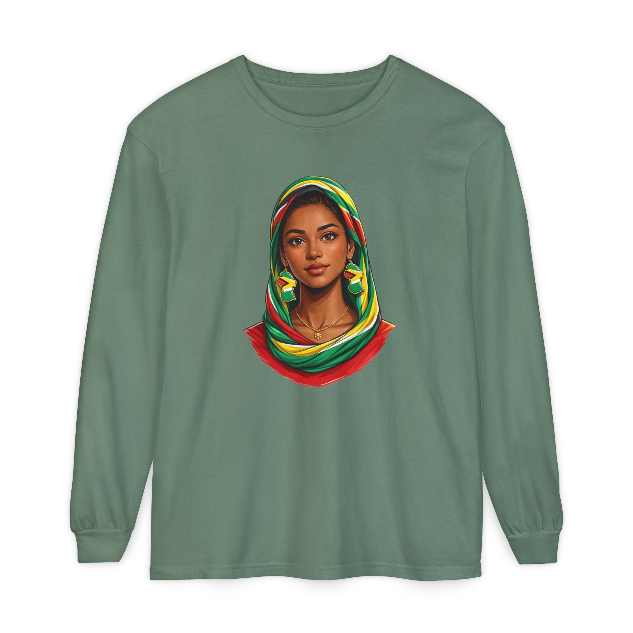 Indo Guyanese Woman Portrait — "Her Grace and Presence Does the Talking" Long Sleeve Tee
