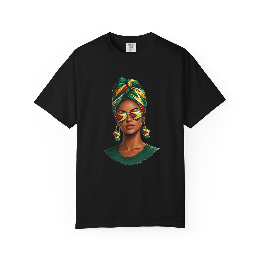 Afro Guyanese Woman Portrait with Headwrap & Sunglasses — Unisex Tee
