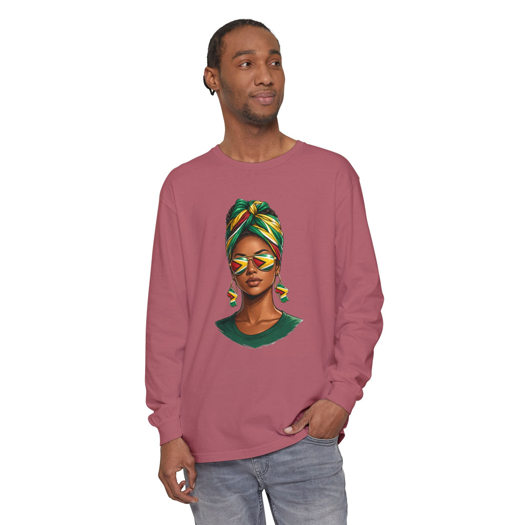 Afro Guyanese Woman Portrait — "Her Presence Does the Talking" Long Sleeve Tee