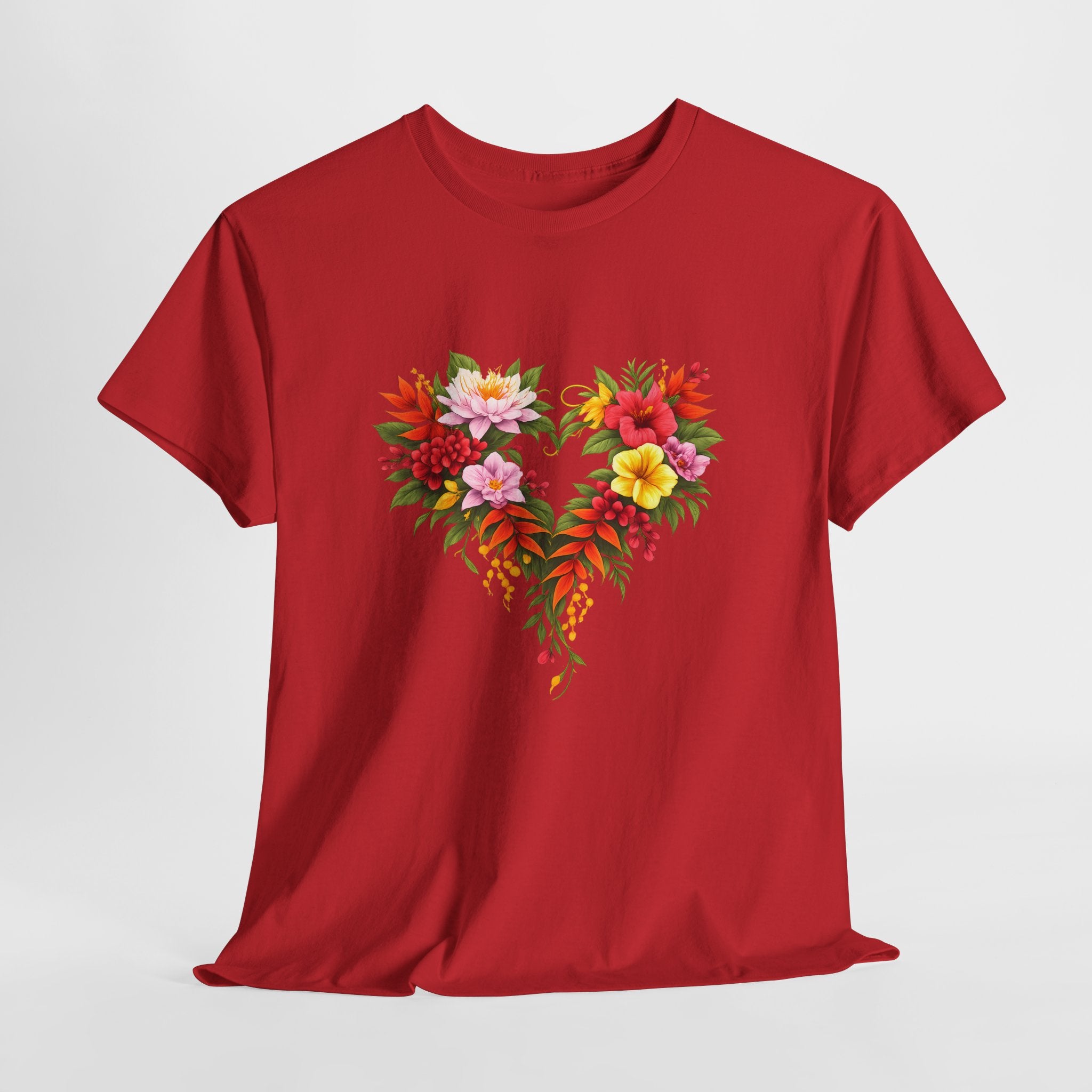 Floral Heart T‑Shirt — Tropical Flower Heart Graphic Tee