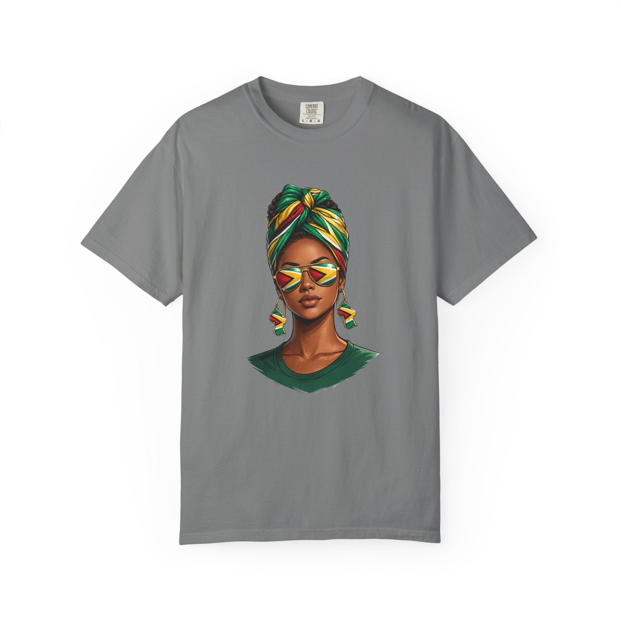 Afro Guyanese Woman Portrait with Headwrap & Sunglasses — Unisex Tee