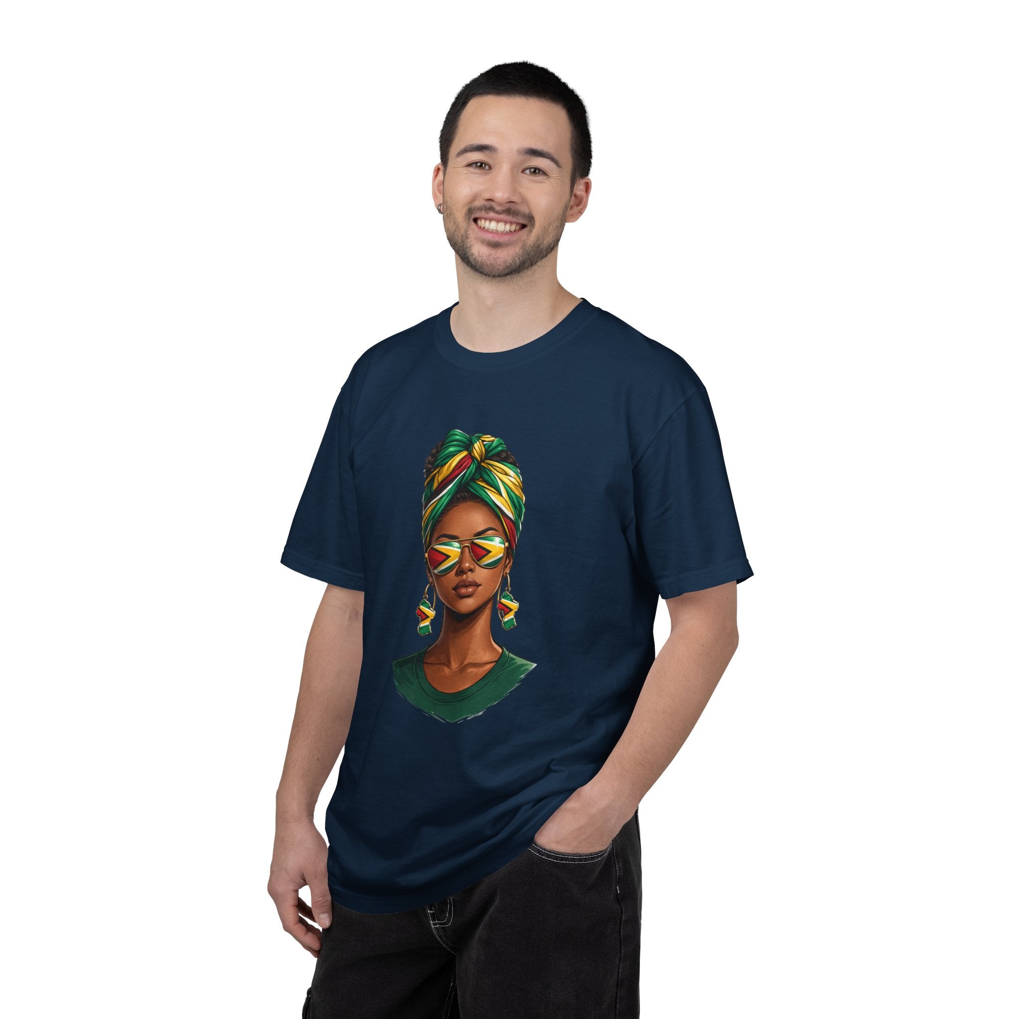 Afro Guyanese Woman Portrait with Headwrap & Sunglasses — Unisex Tee