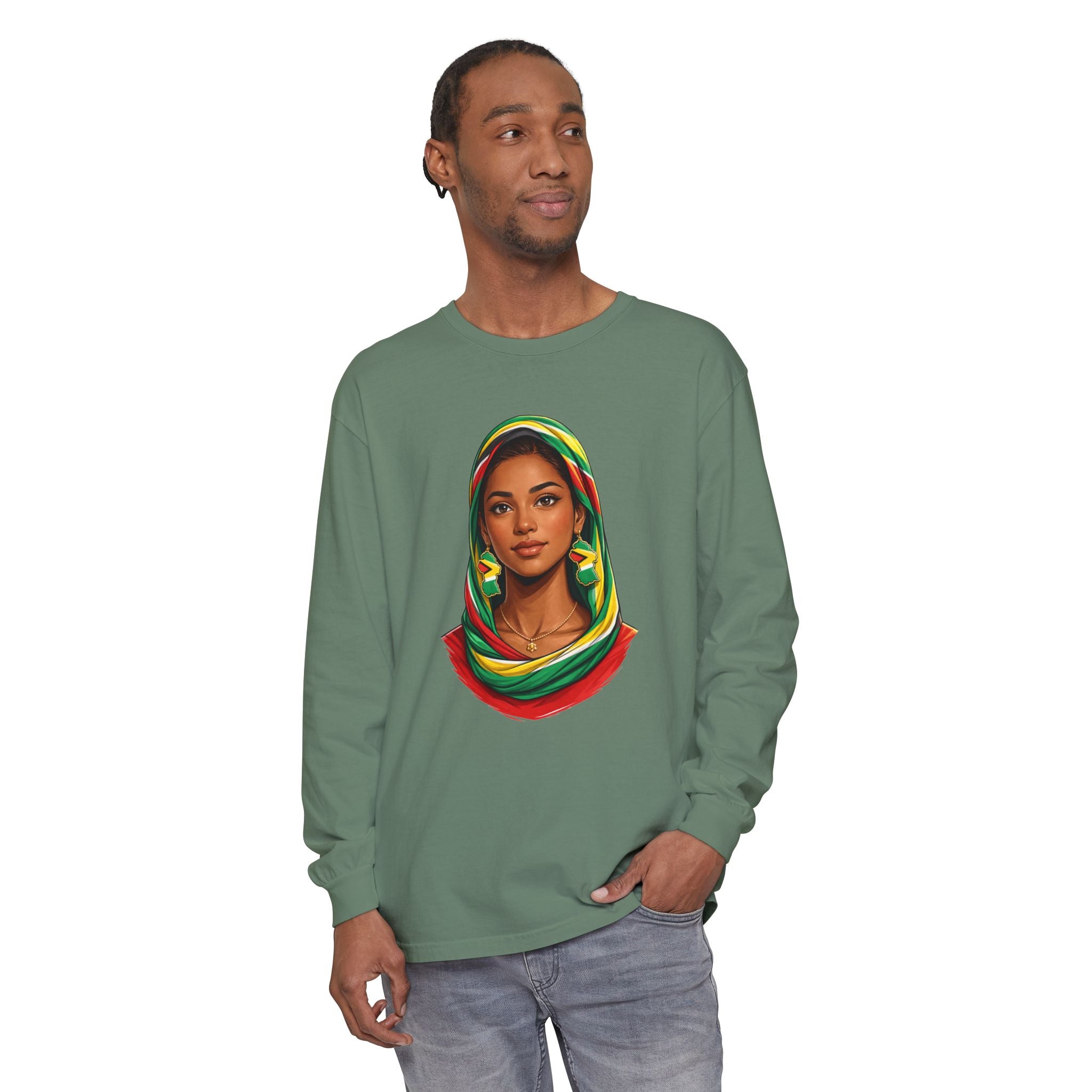 Indo Guyanese Woman Portrait — "Her Grace and Presence Does the Talking" Long Sleeve Tee