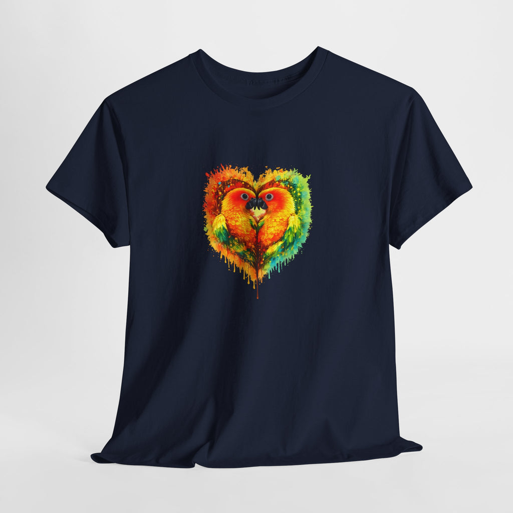 Sun Parakeet Heart Tee — Guyana Wildlife Tribute & Conservation Awareness