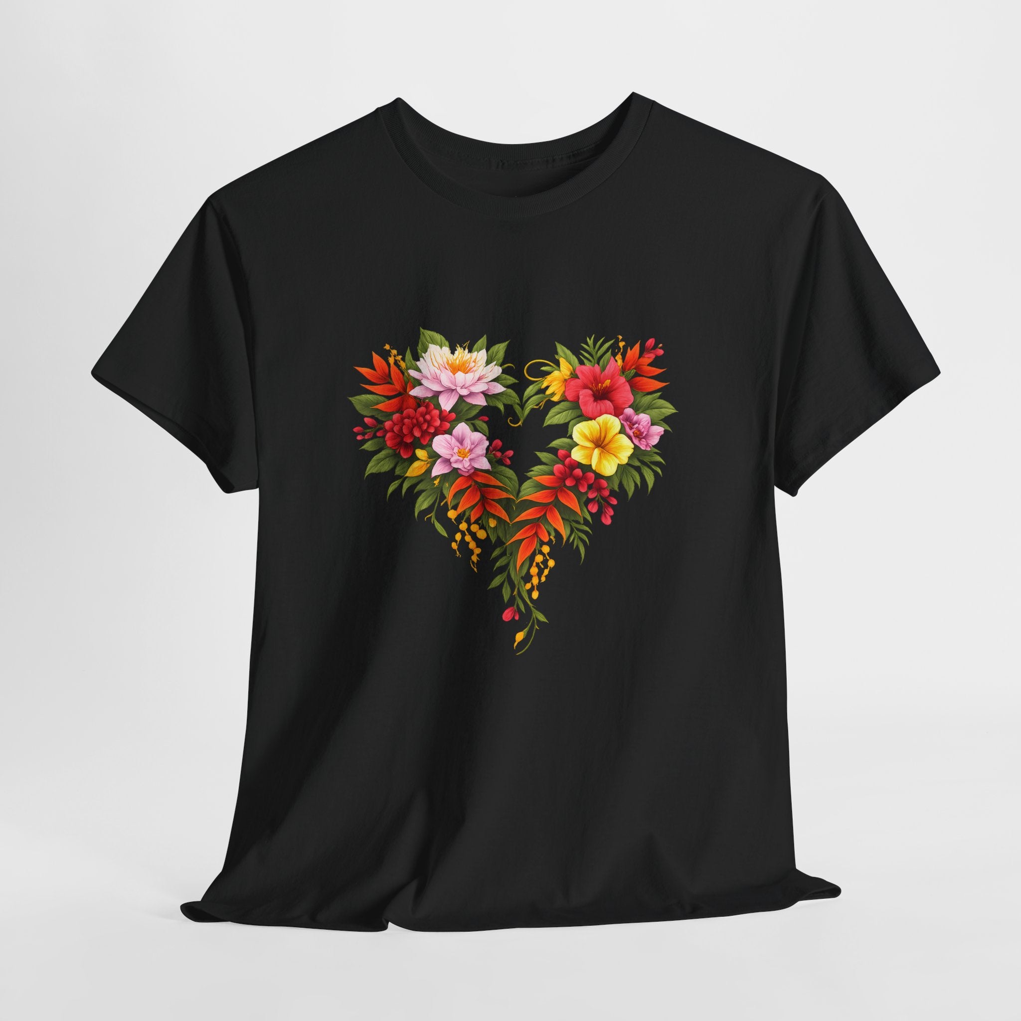 Floral Heart T‑Shirt — Tropical Flower Heart Graphic Tee