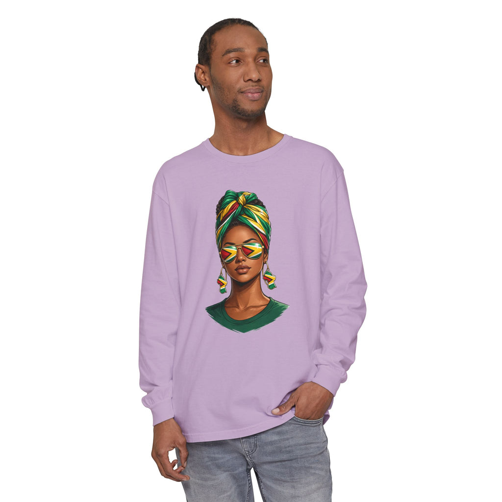 Afro Guyanese Woman Portrait — "Her Presence Does the Talking" Long Sleeve Tee
