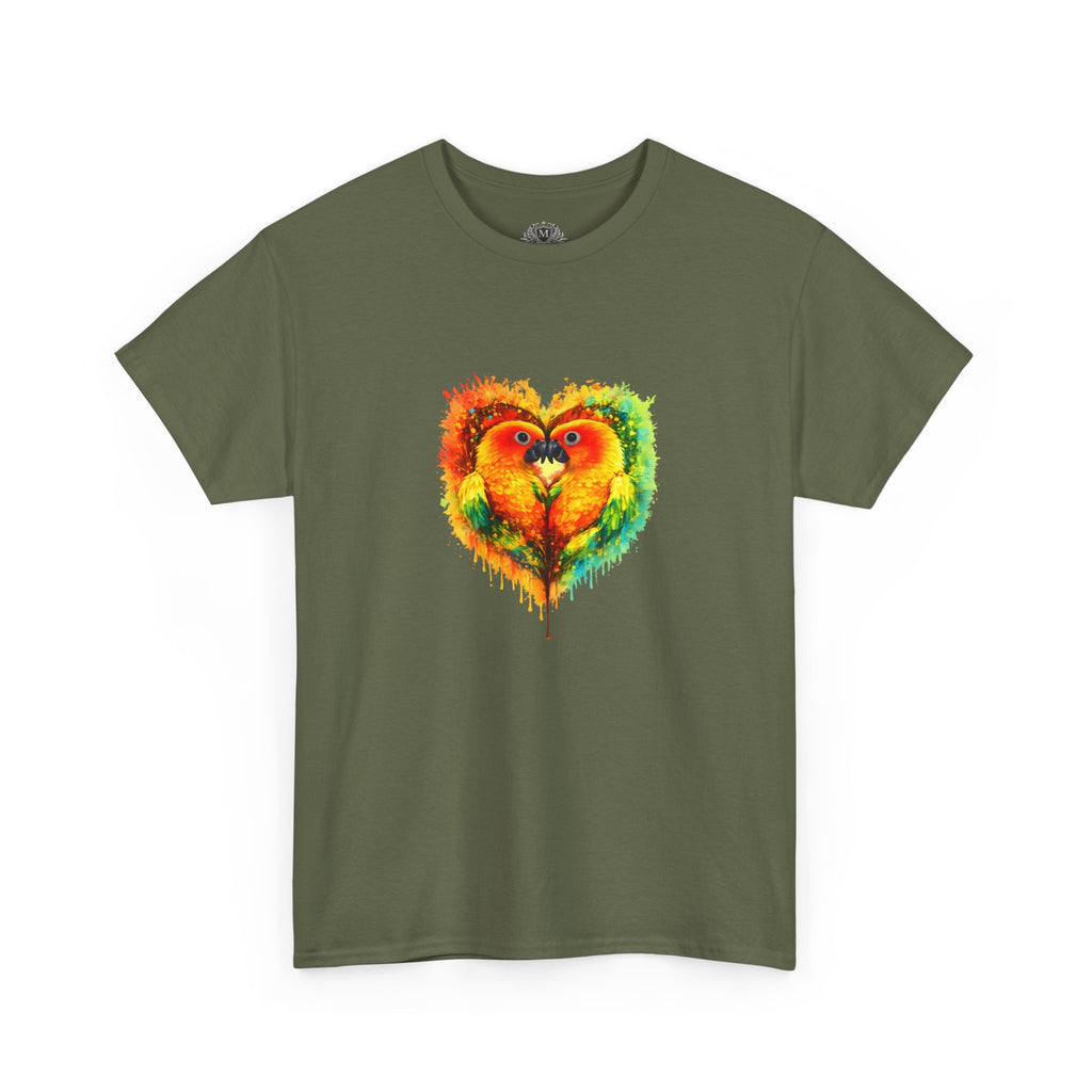 Sun Parakeet Heart Tee — Guyana Wildlife Tribute & Conservation Awareness