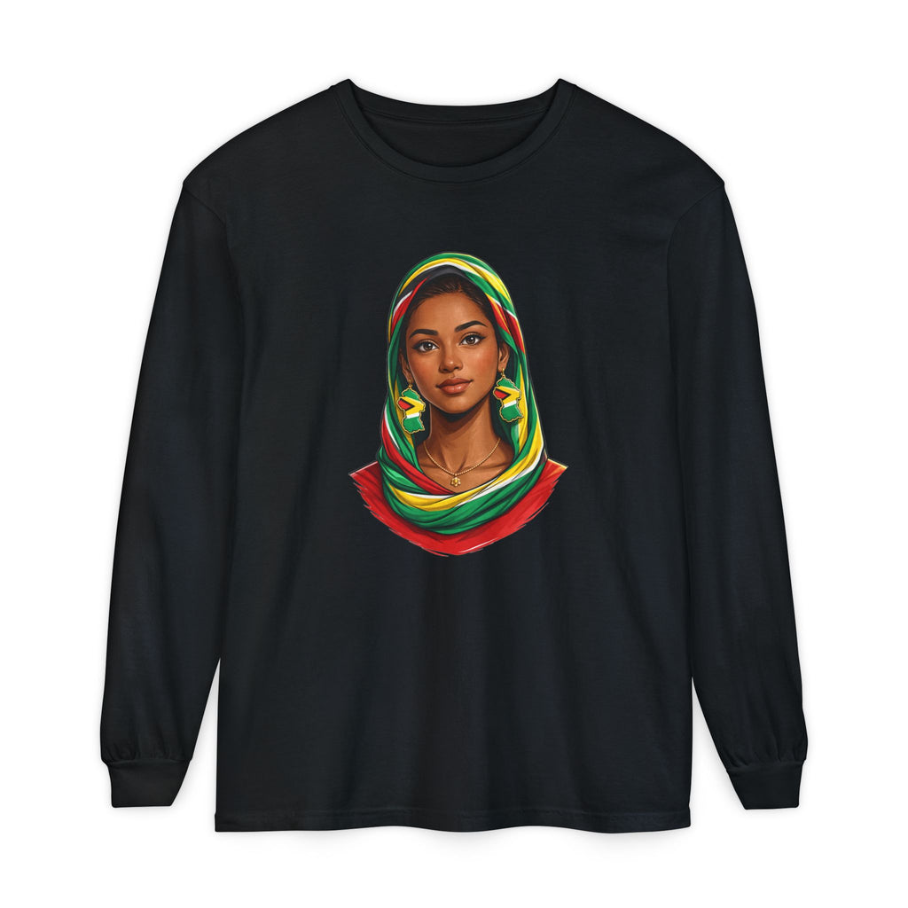 Indo Guyanese Woman Portrait — "Her Grace and Presence Does the Talking" Long Sleeve Tee