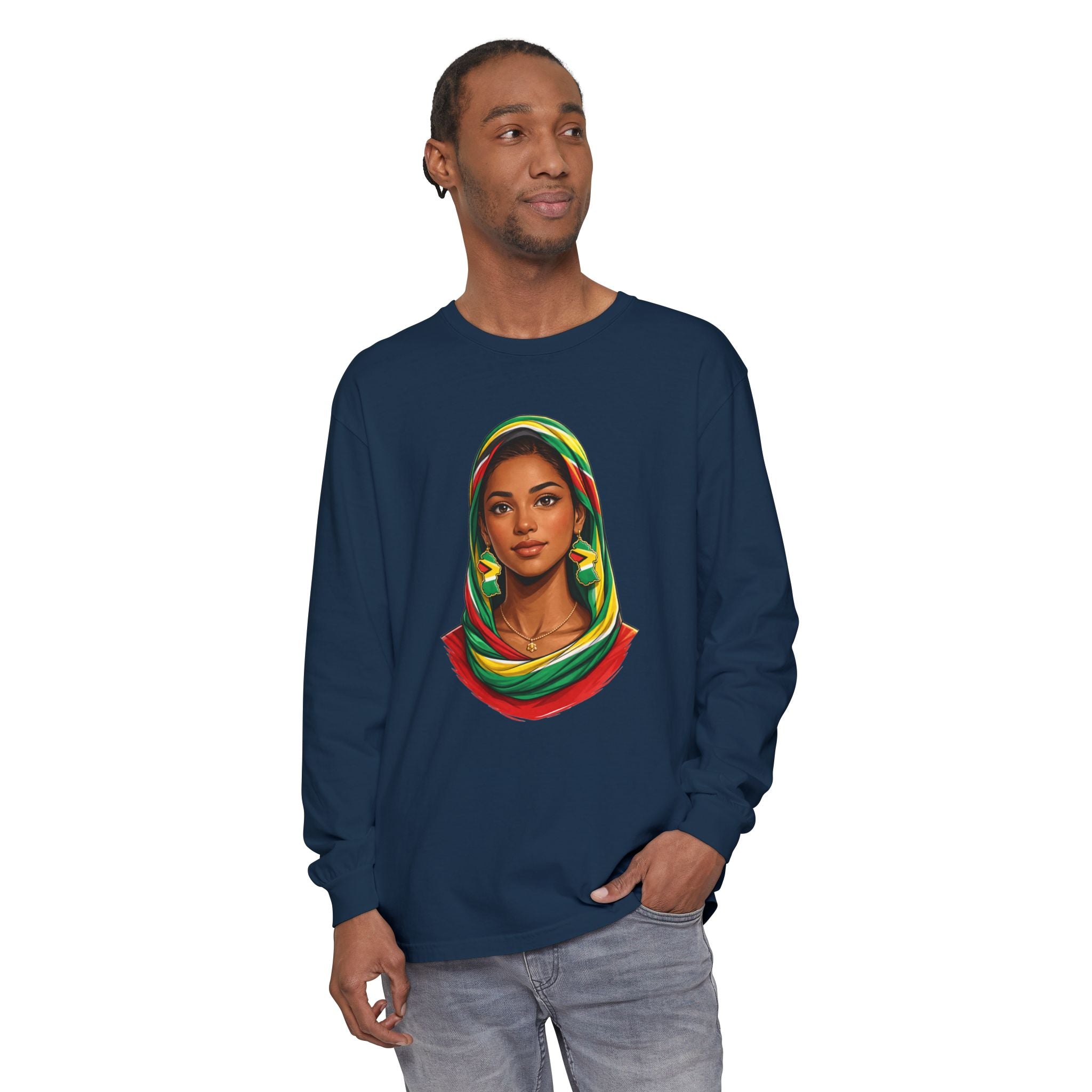 Indo Guyanese Woman Portrait — "Her Grace and Presence Does the Talking" Long Sleeve Tee