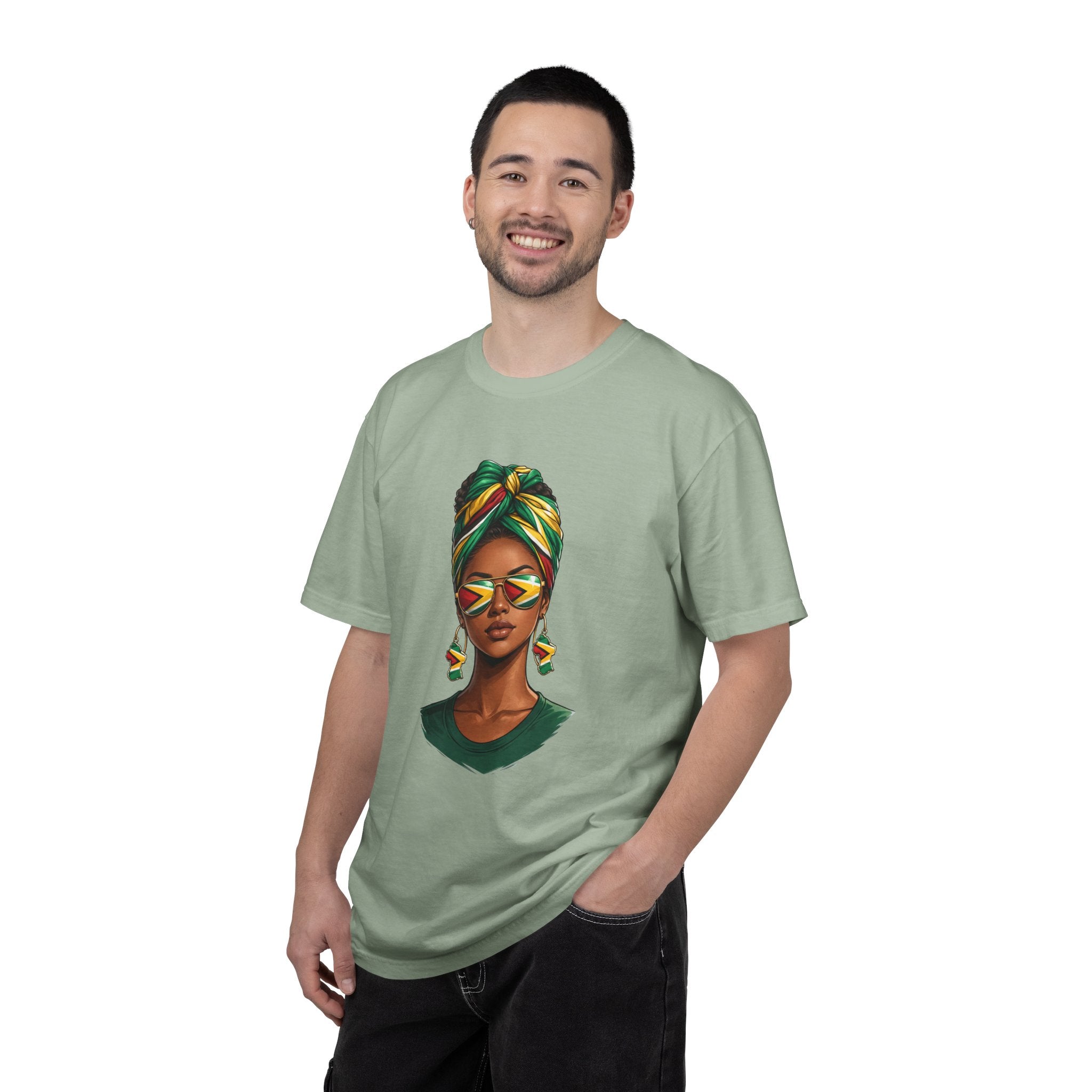 Afro Guyanese Woman Portrait with Headwrap & Sunglasses — Unisex Tee