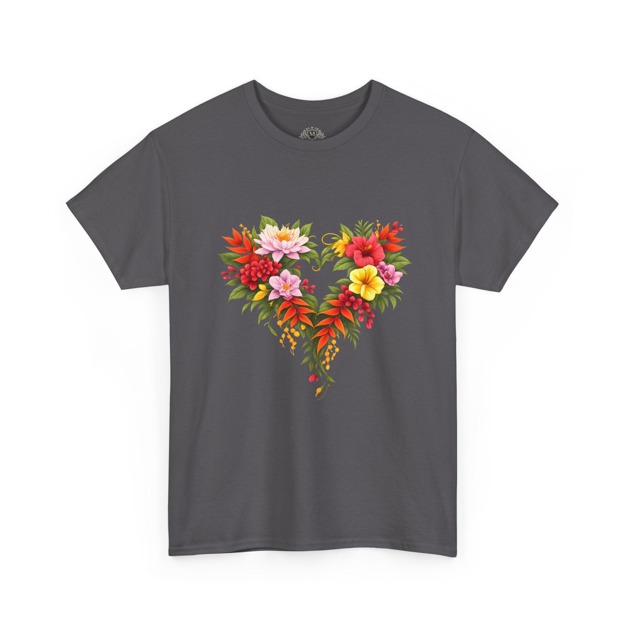 Floral Heart T‑Shirt — Tropical Flower Heart Graphic Tee