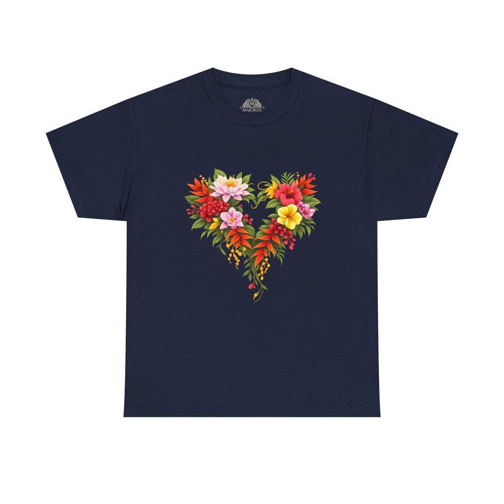 Floral Heart T‑Shirt — Tropical Flower Heart Graphic Tee