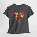 Floral Heart T‑Shirt — Tropical Flower Heart Graphic Tee