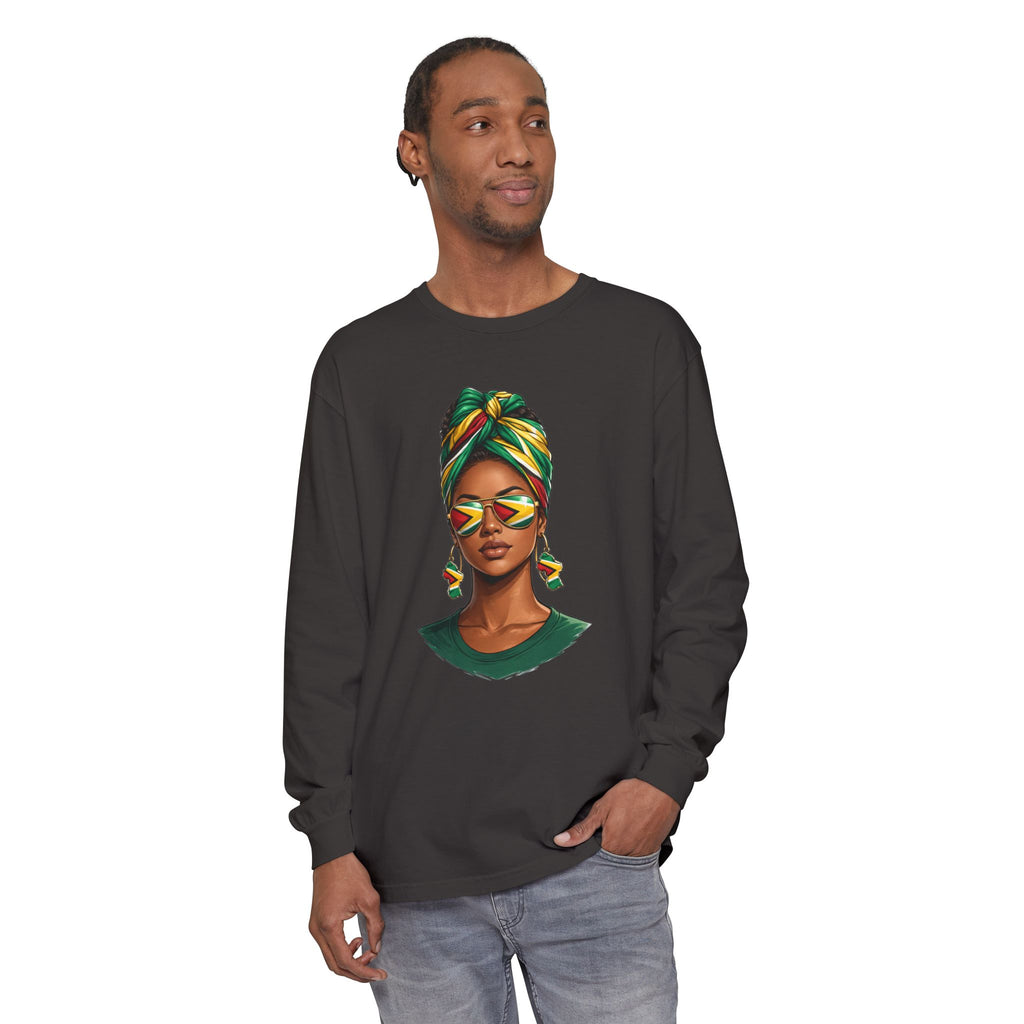 Afro Guyanese Woman Portrait — "Her Presence Does the Talking" Long Sleeve Tee