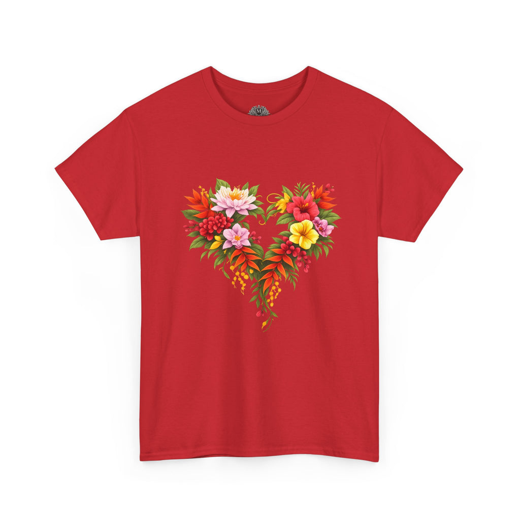 Floral Heart T‑Shirt — Tropical Flower Heart Graphic Tee