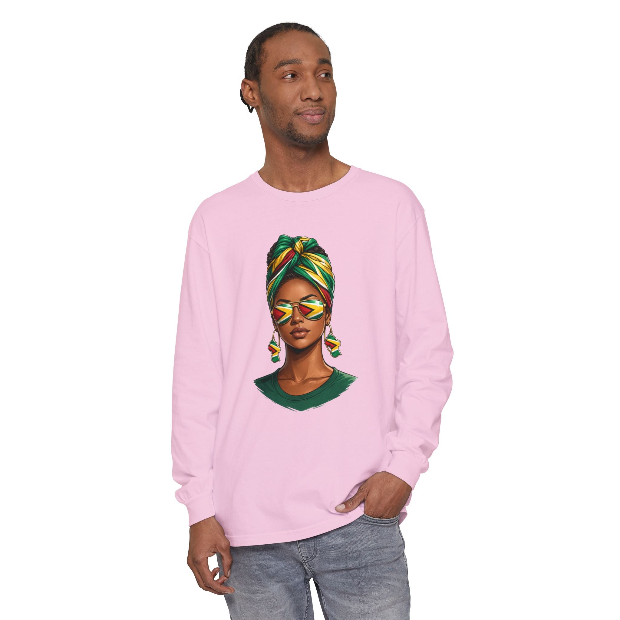 Afro Guyanese Woman Portrait — "Her Presence Does the Talking" Long Sleeve Tee