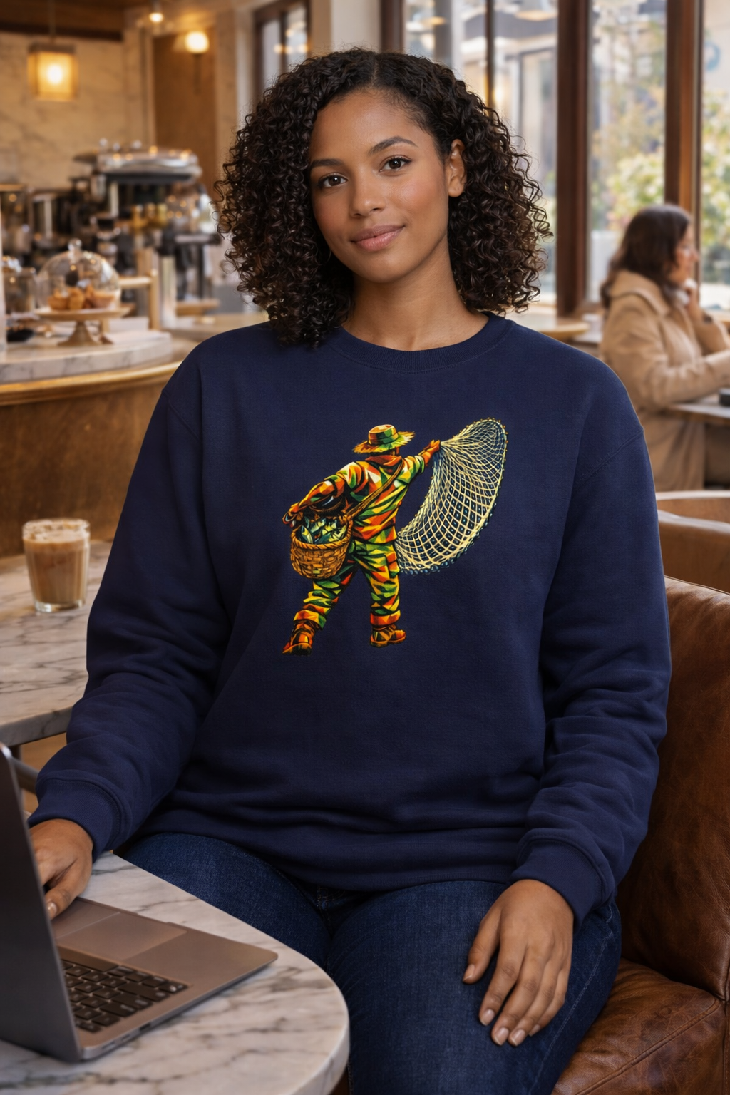 Fisherman with Casting Net Crewneck Sweatshirt — Honoring Our Fishers