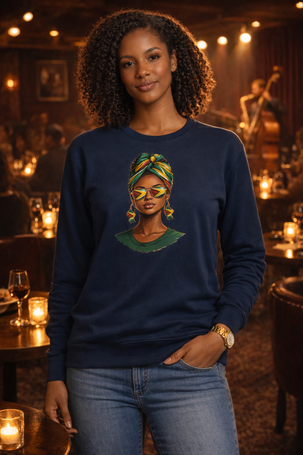 Afro Guyanese Headwrap Portrait Crewneck Sweatshirt