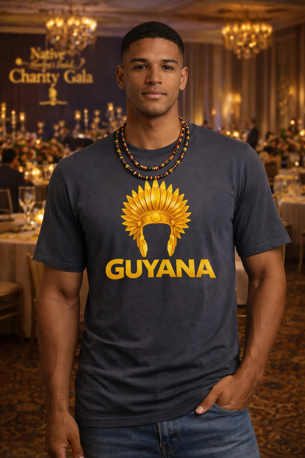 Guyana Native Headdress T-Shirt — Golden Tribal Tribute Tee