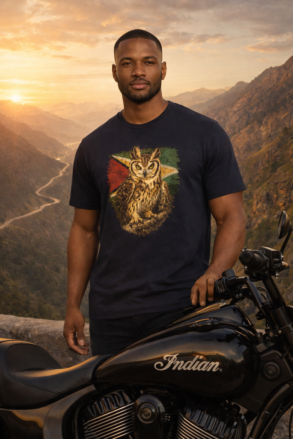 Hunter of the Night - Stripe Owl with Guyana Flag T‑Shirt