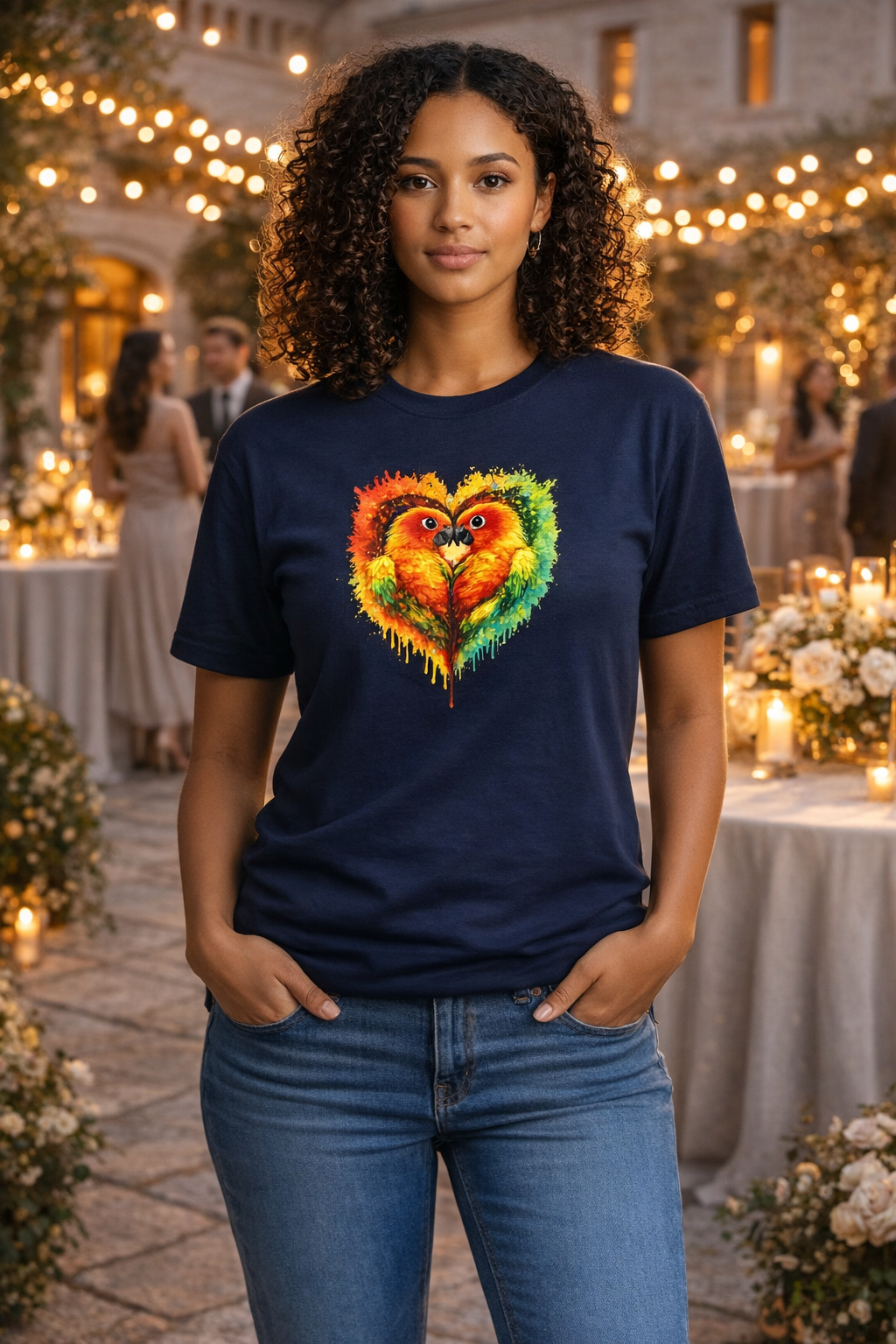 Sun Parakeet Heart Tee — Guyana Wildlife Tribute & Conservation Awareness