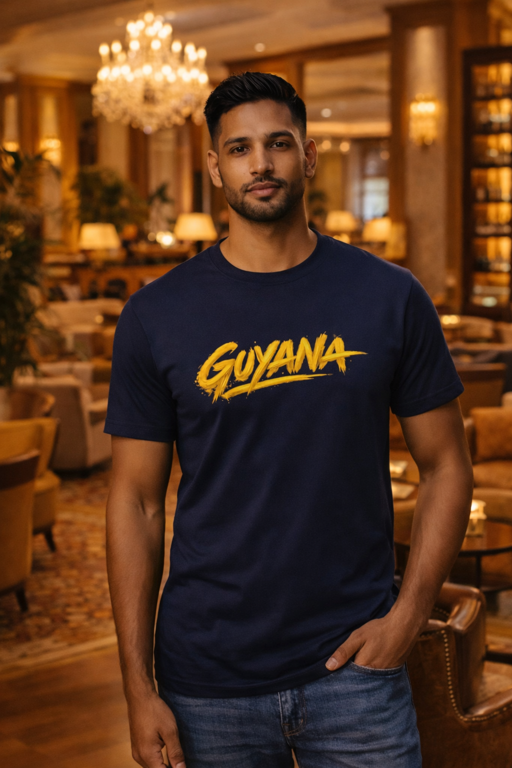 Guyana Script Tee — Bold Yellow Graphic T-Shirt