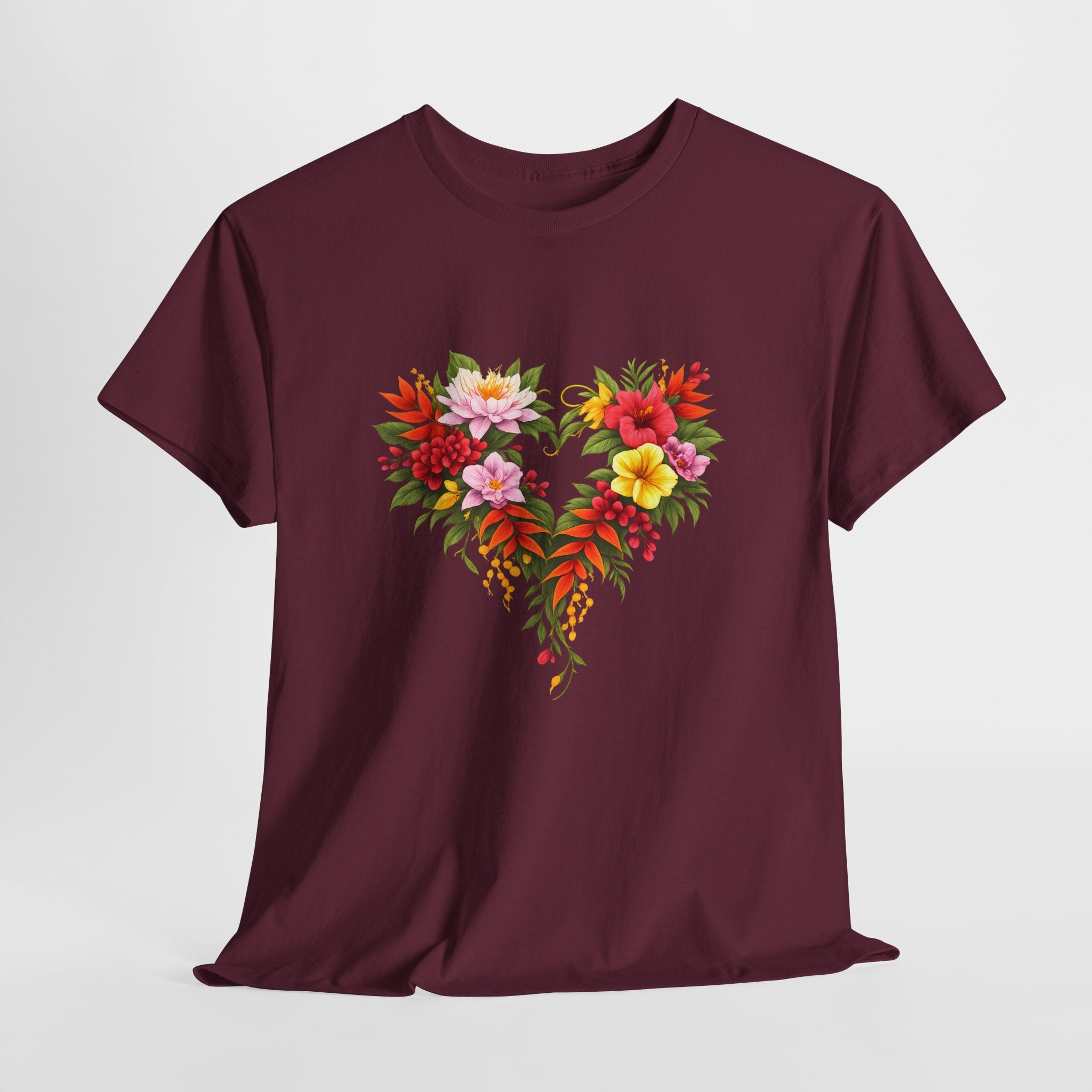 Floral Heart T‑Shirt — Tropical Flower Heart Graphic Tee