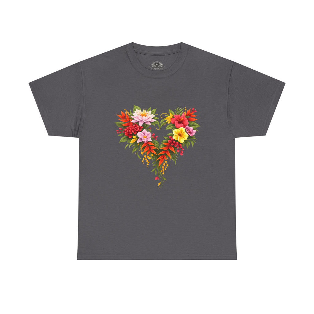 Floral Heart T‑Shirt — Tropical Flower Heart Graphic Tee