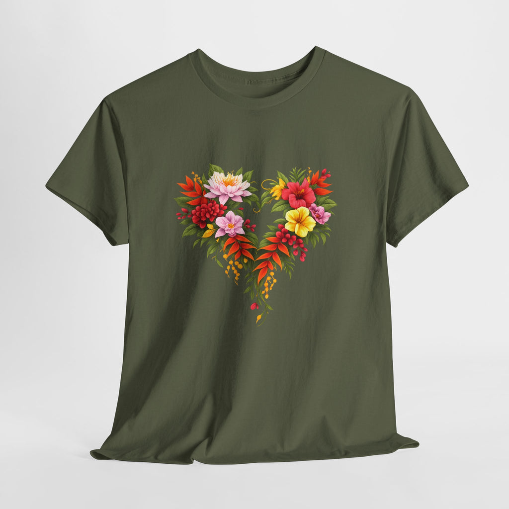 Floral Heart T‑Shirt — Tropical Flower Heart Graphic Tee