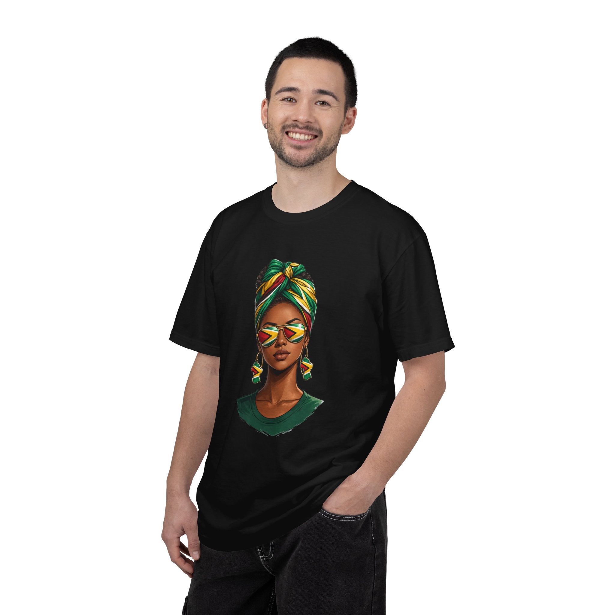 Afro Guyanese Woman Portrait with Headwrap & Sunglasses — Unisex Tee