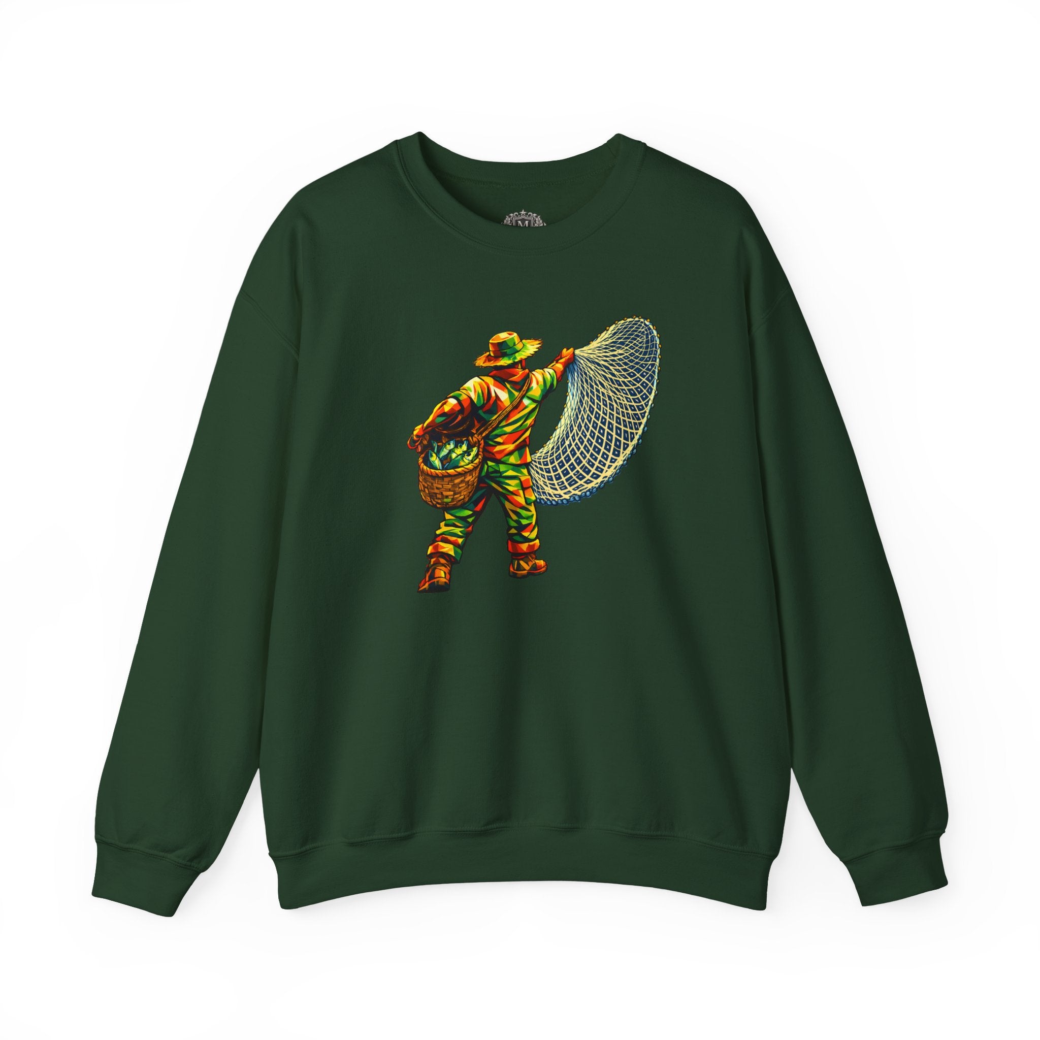 Fisherman with Casting Net Crewneck Sweatshirt — Honoring Our Fishers
