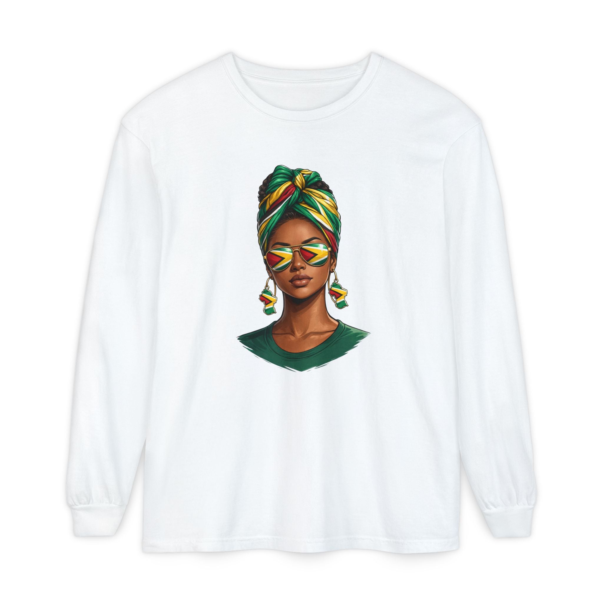 Afro Guyanese Woman Portrait — "Her Presence Does the Talking" Long Sleeve Tee