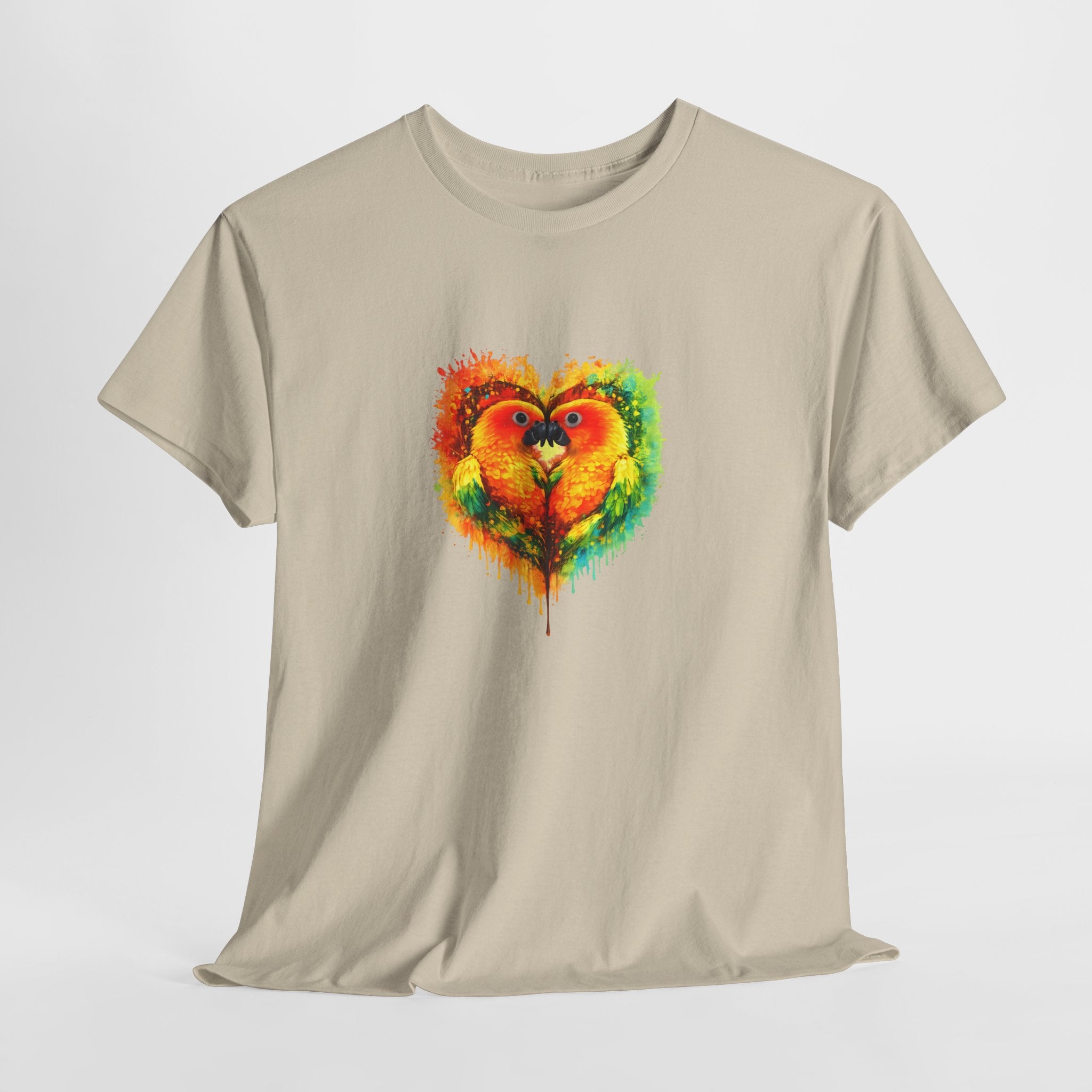 Sun Parakeet Heart Tee — Guyana Wildlife Tribute & Conservation Awareness