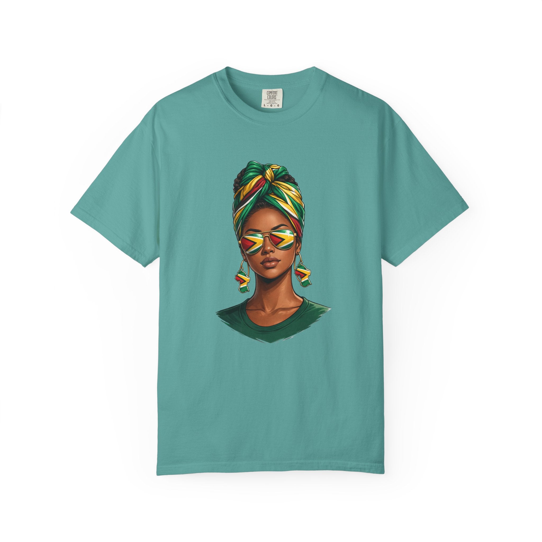 Afro Guyanese Woman Portrait with Headwrap & Sunglasses — Unisex Tee