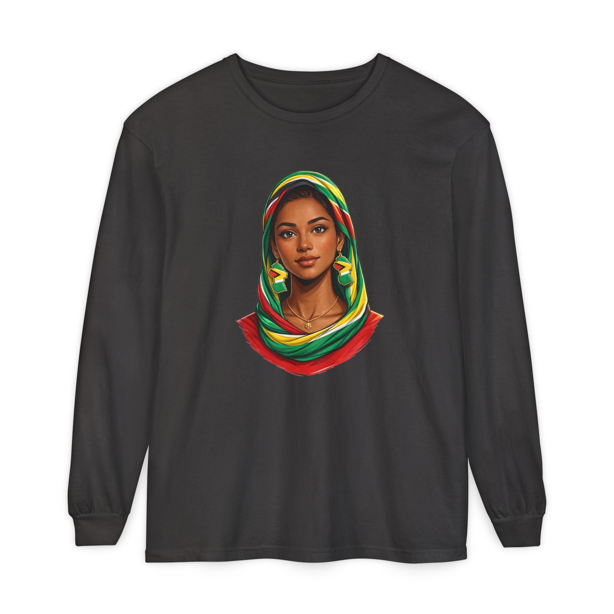 Indo Guyanese Woman Portrait — "Her Grace and Presence Does the Talking" Long Sleeve Tee