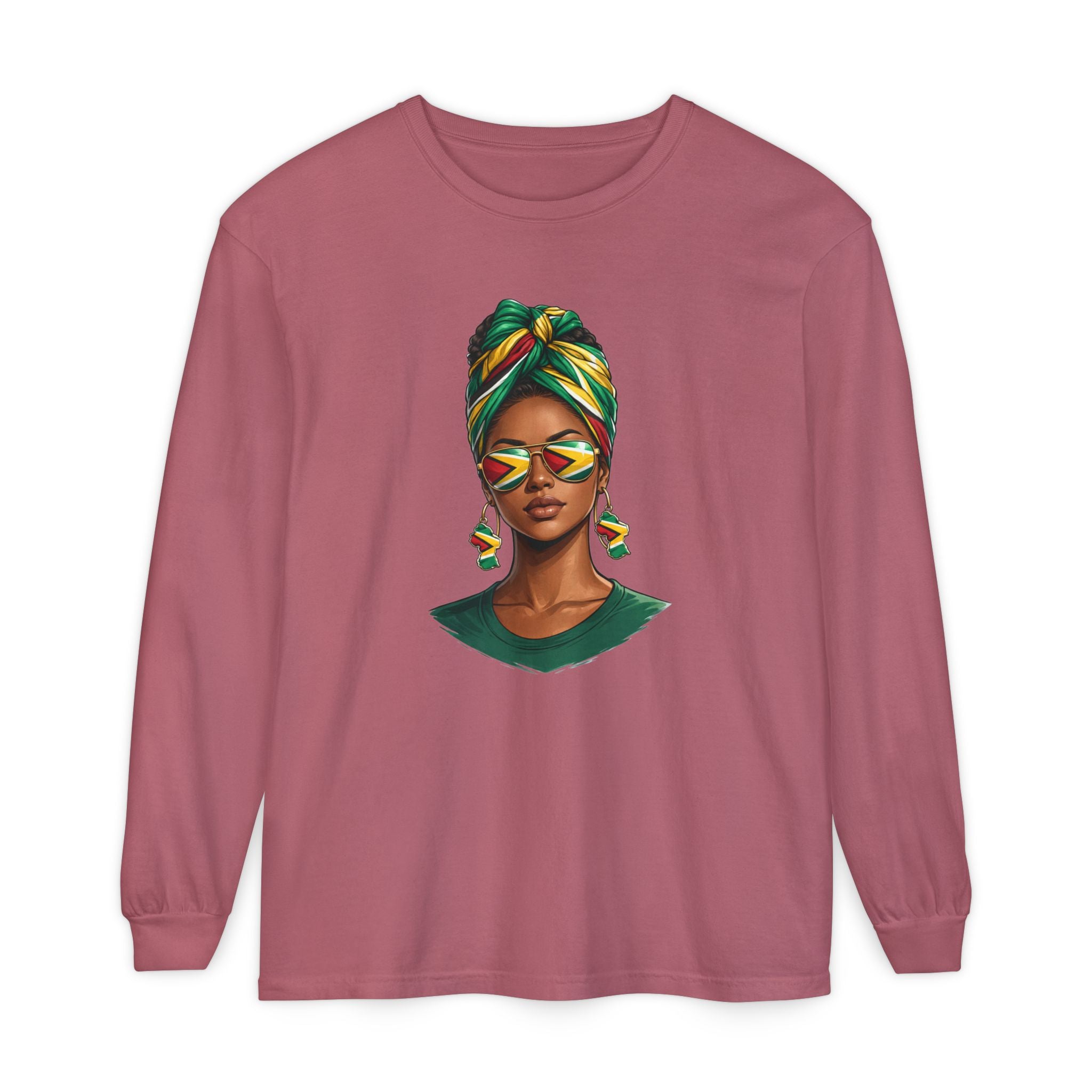 Afro Guyanese Woman Portrait — "Her Presence Does the Talking" Long Sleeve Tee