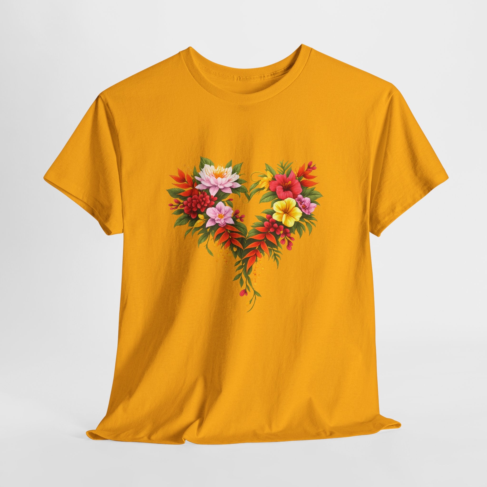 Floral Heart T‑Shirt — Tropical Flower Heart Graphic Tee