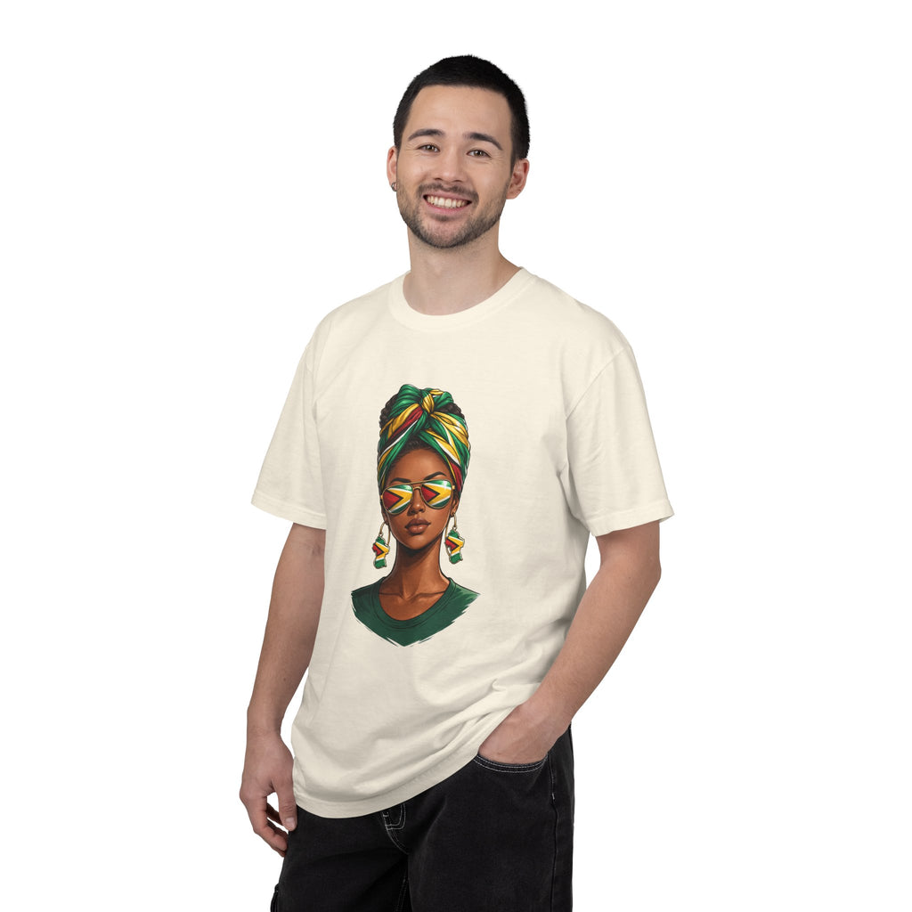 Afro Guyanese Woman Portrait with Headwrap & Sunglasses — Unisex Tee