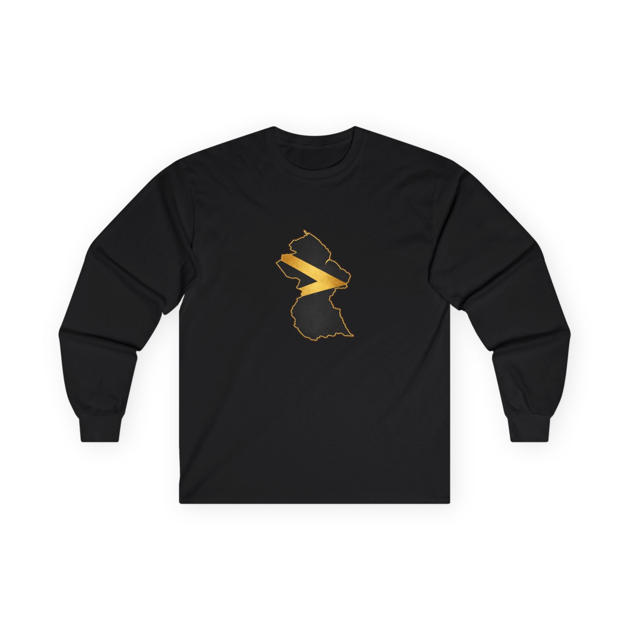 Guyana Map Long Sleeve Tee — Gold Arrowhead Outline